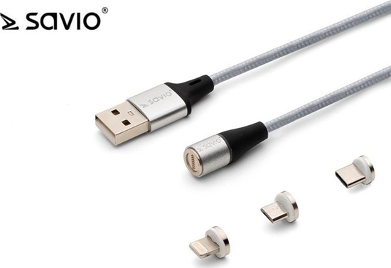 Picture of Kabel USB Savio USB-A - USB-C + microUSB + Lightning 1 m Srebrny (1_790966)