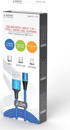 Attēls no Kabel USB Savio USB-A - USB-C + microUSB + Lightning 2 m Niebieski (1_790990)