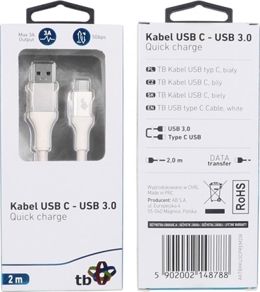 Изображение Kabel USB TB Print USB-A - USB-C 2 m Biały (1_791106)