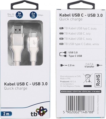 Attēls no Kabel USB TB Print USB-A - USB-C 2 m Biały (1_791106)