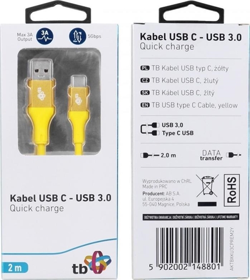 Picture of Kabel USB TB Print USB-A - USB-C 2 m Żółty (1_791107)