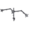 Изображение Manhattan TV & Monitor Mount, Desk, Double-Link Arms, 3 screens, Screen Sizes: 10-27", Black, Clamp Assembly, Triple Screen, VESA 75x75 to 100x100mm, Max 7kg (each), Lifetime Warranty