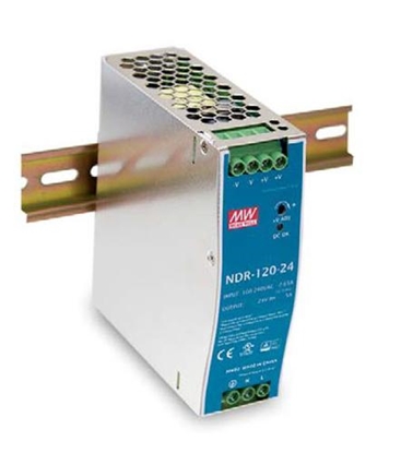 Attēls no Mean Well Zasilacz impulsowy AC/DC na szyne DIN 120W 90-264VAC Uwyj 24VDC 5A NDR-120-24