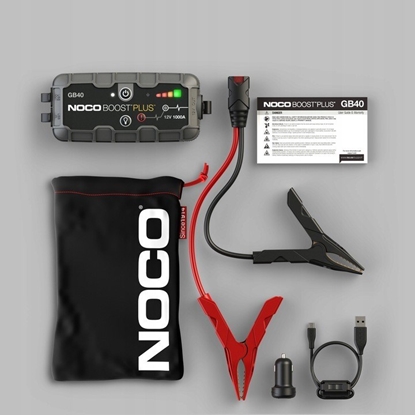 Picture of NOCO GB40 Boost 12V 1000A Jump Starter starter device with integrated 12V/USB battery