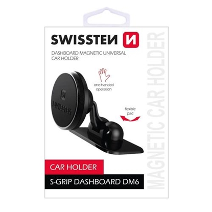 Picture of Swissten Uchwyt magnetyczny do telefonu lub GPS Swissten do samochodu, S-Grip Dashboard DM6, czarny, metal, z klejem, czarna, telefon