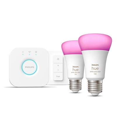 Attēls no Philips Hue White and colour ambience Starter kit: 2 E27 smart bulbs (1100) + dimmer switch