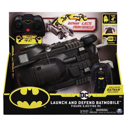 Attēls no DC Comics Batman Launch and Defend Batmobile Remote Control Vehicle with Exclusive 4-inch Batman Figure, Kids Toys for Boys