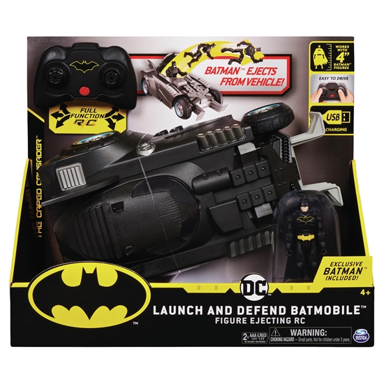 Изображение DC Comics Batman Launch and Defend Batmobile Remote Control Vehicle with Exclusive 4-inch Batman Figure, Kids Toys for Boys