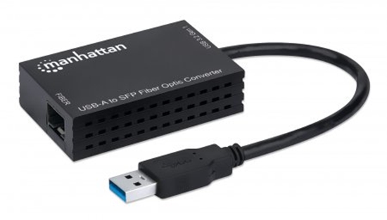 Изображение Manhattan USB-A to SFP Fibre Optic Converter, 5 Gbps (USB 3.2 Gen1 aka USB 3.0), Gigabit (1000 Mbps) Ethernet Optical Network Connection, Open SFP Slot, Equivalent to US1GA30SFP, SuperSpeed USB, Fiber, Black, Three Year Warranty