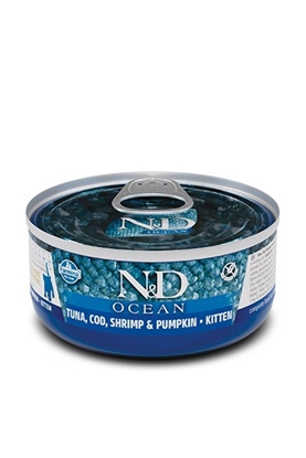 Attēls no FARMINA N&D CAT OCEAN TUNA,COD,SHRIMP&PUMPKIN KITTEN 70g