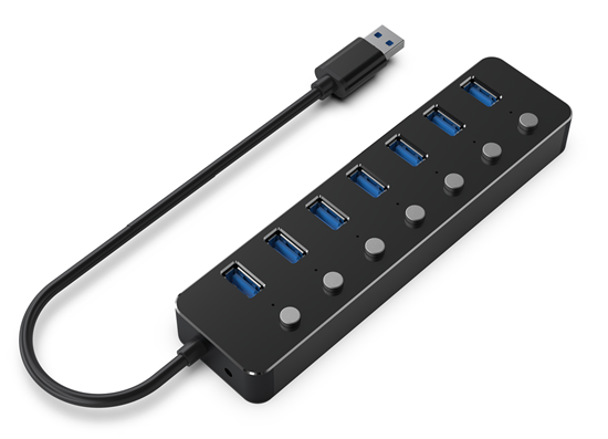 Picture of Gembird UHB-U3P7P-01 7-port USB 3.1 (Gen 1) hub with switches, black