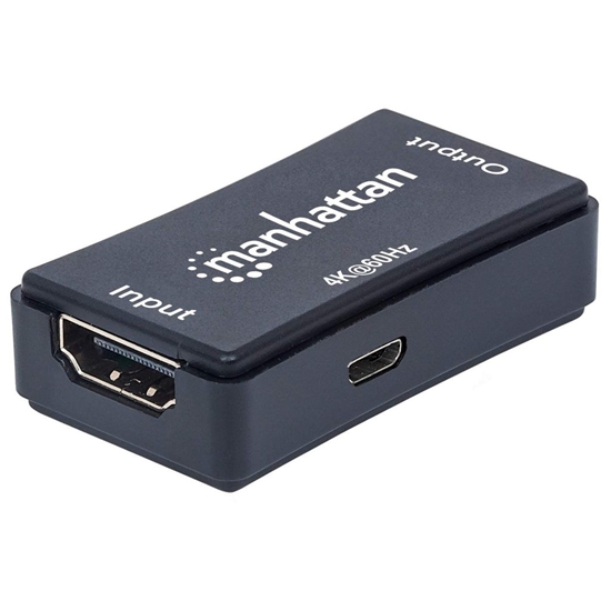 Изображение Manhattan HDMI Repeater, 4K@60Hz, Active, Boosts HDMI Signal up to 40m, Black, Three Year Warranty, Blister