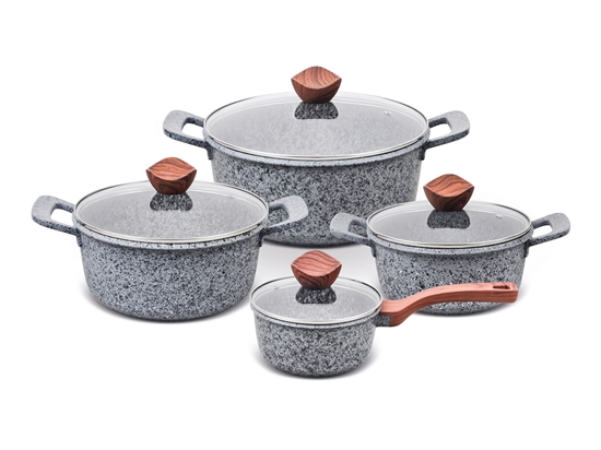 Изображение PROMIS Set of pots GRANITE, saucepan 16 cm, pots 20,24,28 brown handles