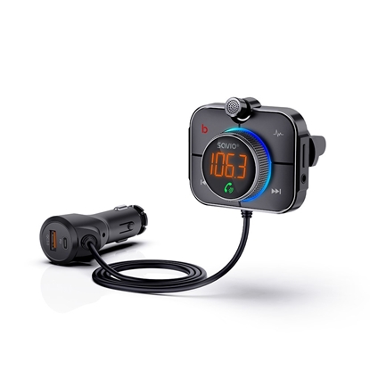 Attēls no SAVIO FM transmitter, Bluetooth 5.0, QC/PD 3.0 charger, ENC, AUX OUT, Micro SD, TR-14, black