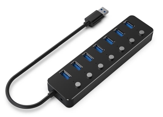 Изображение USB Centrmezgls Gembird USB 3.1 Powered 7-port Hub with Switches Black