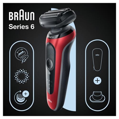 Attēls no Braun Series 6 61-R1200s Foil shaver Trimmer Black, Red