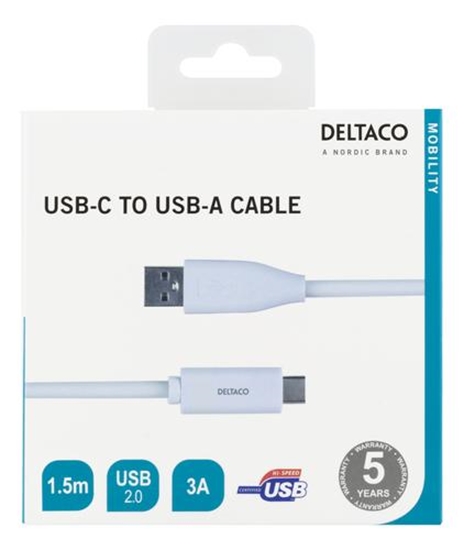 Изображение Kabel USB Deltaco Deltaco USB-C zu USB Kabel 1,5m 3A weiß