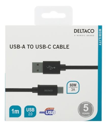 Picture of Mob. telefono kabelis DELTACO USB 2.0, "A-C", 60W, 3A, 1m juodas/ USBC-1132M