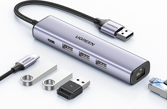 Изображение HUB USB Ugreen 1x RJ-45 1x USB-C  + 3x USB-A 3.0 (UGR1219SLV)