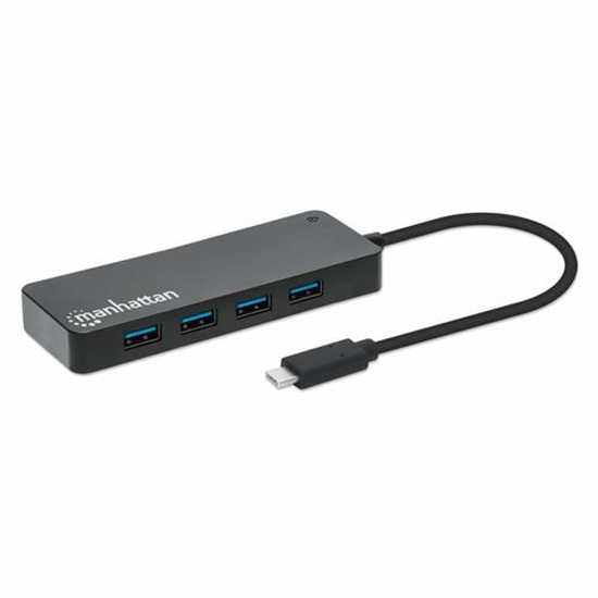 Изображение Manhattan USB-C Dock/Hub, Ports (x7): USB-A (x7), 5 Gbps (USB 3.2 Gen1 aka USB 3.0), External Power Supply Not Needed, Cable 15cm, SuperSpeed USB, Black, Three Year Warranty, Blister