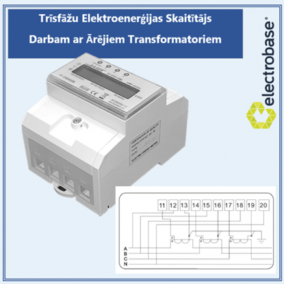 Picture of MODBUS Trīsfāžu elektrības skaitītājs darbam ar Ārējiem Transformatoriem, 3x230/400 V, 6A