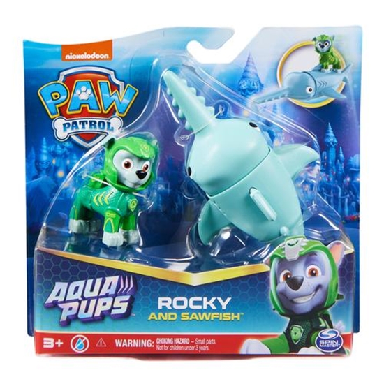 Изображение PAW Patrol , Aqua Pups Rocky and Sawfish Action Figures Set, Kids Toys for Ages 3 and up