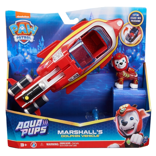 Picture of PAW Patrol Aqua Pups Marshall Transforming Dolphin Vehicle with Collectible Action Figure, Kids Toys for Ages 3 and up