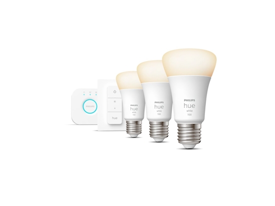 Picture of Philips Hue White Starter kit: 3 E27 smart bulbs (1100) + dimmer switch