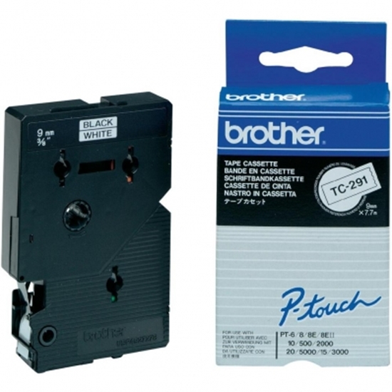 Picture of Brother labelling tape TC-291 white/black 9 mm lamin.