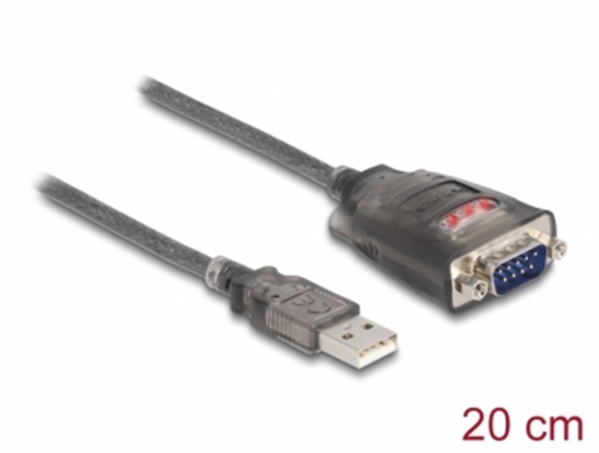 Picture of Delock Adapter USB 2.0 Type-A to 1 x Serial RS-232 D-Sub 9 pin male with nuts with 3 x LED 0.2 m