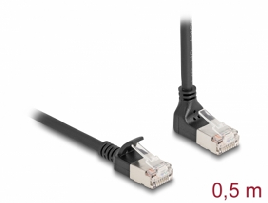 Picture of Delock RJ45 Network Cable Cat.6A S/FTP Slim 90° downwards angled / straight 0.5 m black