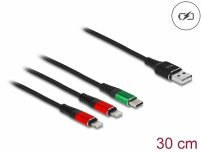 Attēls no Delock USB Charging Cable 3 in 1 Type-A to 2 x Lightning™ / USB Type-C™ 30 cm