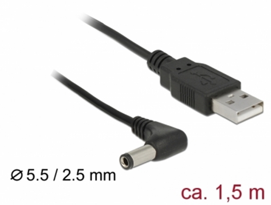 Изображение Delock USB Power Cable to DC 5.5 x 2.5 mm male 90° 1.5 m