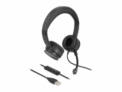 Attēls no Delock USB Stereo Headset with Cable Remote Control and Quick-Mute Button for PC and Laptop