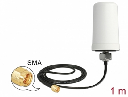 Picture of Delock WLAN 802.11 ac/a/h/b/g/n Antenna SMA plug 1.4 - 3.0 dBi omnidirectional with connection cable ULA100 1 m white outdoor