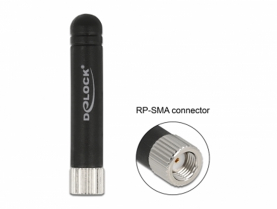 Picture of Delock WLAN 802.11 b/g/n Antenna RP-SMA plug 1.7 - 3.7 dBi omnidirectional fixed with flexible material black