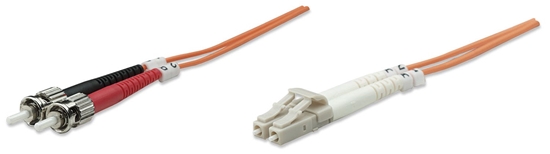 Picture of Intellinet Fiber Optic Patch Cable, OM2, LC/ST, 2m, Orange, Duplex, Multimode, 50/125 µm, LSZH, Fibre, Lifetime Warranty, Polybag