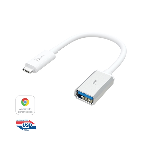 Изображение j5create JUCX05 USB-C® 3.1 to USB™ Type-A Adapter, White and Silver