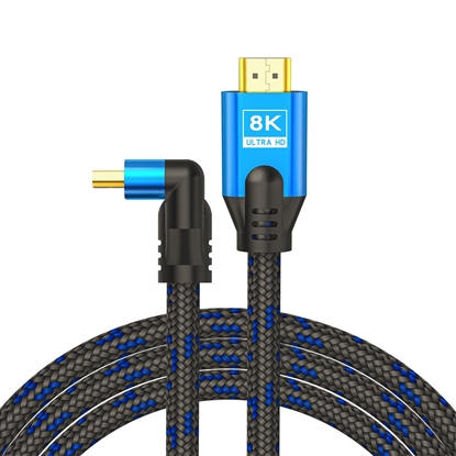 Attēls no Kabel HDMI (M) v2.1, kątowy, 5m, 8K, miedź, niebiesko-czarny, złote końcówki, ethernet/3D, CL-175