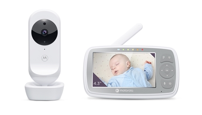 Attēls no Motorola | Wi-Fi Video Baby Monitor | VM44 CONNECT 4.3" | L | 4.3" LCD colour display with 480 x 272px resolution; 2x digital zoom; Two-way talk; Room temperature monitoring; Infrared night vision; Visual sound level indicator; High sensitivity microphone