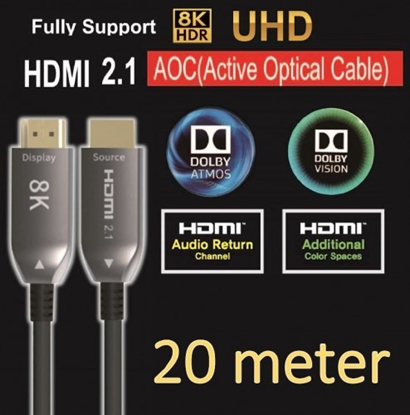 Attēls no Optiskais savienotājvads Ultra High Speed HDMI 2.1 Optical Fiber Cable 20m , 8K@60, 4K@120, 48 Gbps