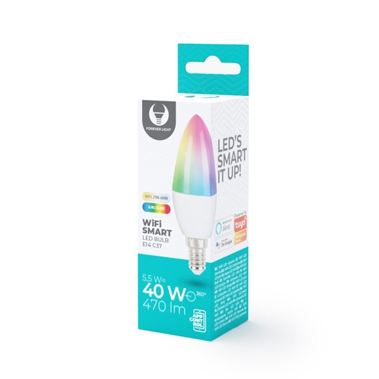 Picture of Forever LED SMART E14 Light Bulb C37 / 5,5W / RGB+CCT+DIM / Tuya / 470lm / 230V