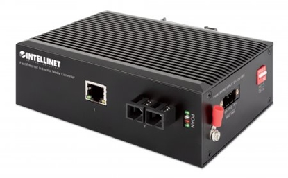 Picture of Intellinet Industrial Fast Ethernet Media Converter, 100Base-TX to 100Base-FX (SC) Single-mode, 20 km, IP40-rated Metal Housing, DIN-rail Mount