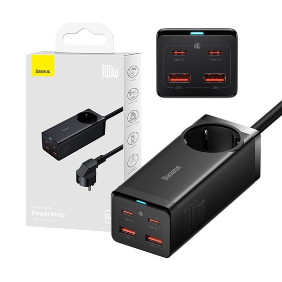 Изображение Baseus GaN3 Pro Wall charger / Powerstrip 2xUSB / 2xUSB-C / AC / 100W