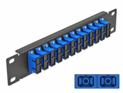 Attēls no Delock 10″ Fiber Optic Patch Panel 12 Port SC Duplex blue 1U black