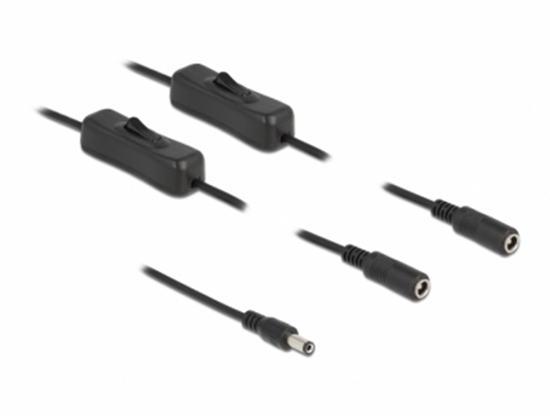 Изображение Delock Cable DC 5.5 x 2.1 mm male to 2 x DC female with switch 1 m