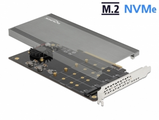 Изображение Delock PCI Express x16 Card to 4 x internal NVMe M.2 Key M with Heat Sink and Fan - Bifurcation