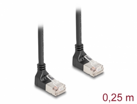 Picture of Delock RJ45 Network Cable Cat.6A S/FTP Slim 90° downwards / downwards angled 0.25 m black