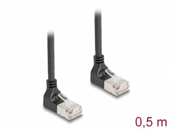 Picture of Delock RJ45 Network Cable Cat.6A S/FTP Slim 90° downwards / downwards angled 0.5 m black