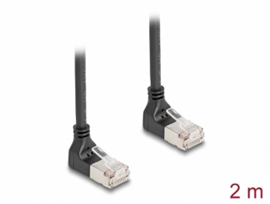 Изображение Delock RJ45 Network Cable Cat.6A S/FTP Slim 90° downwards / downwards angled 2 m black